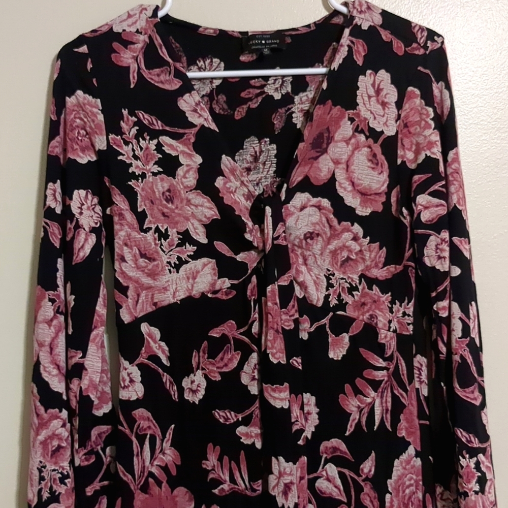Lucky Brand Womans Floral Black & Pink  Maxi Dress Size Medium